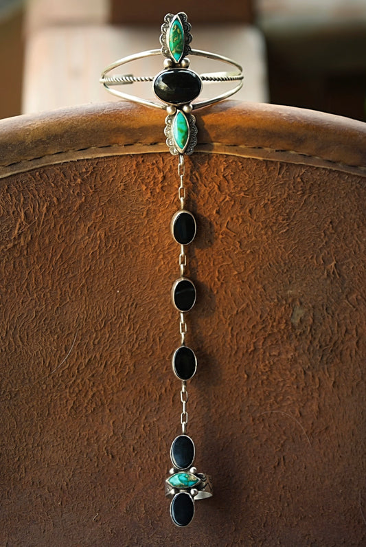 Black Onyx and Turquoise Hand Chain